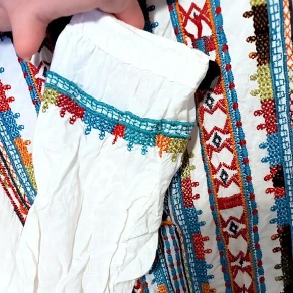 Johnny Was Biya Small Embroidered White Long Sleeve Blouse Shirt Top Mayan - Picture 5 of 7
